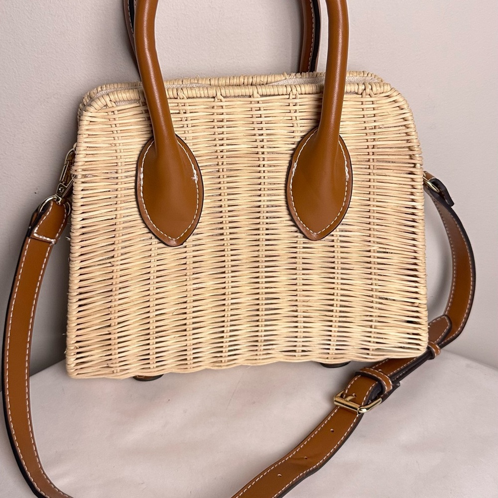 Zara Tan and Brown Crossbody Bag with Woven Design